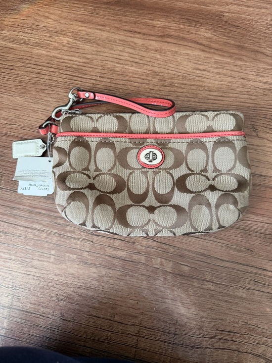 Coach Handbags - Coach Signature Canvas Wristlet Coral Trim Zip Pouch